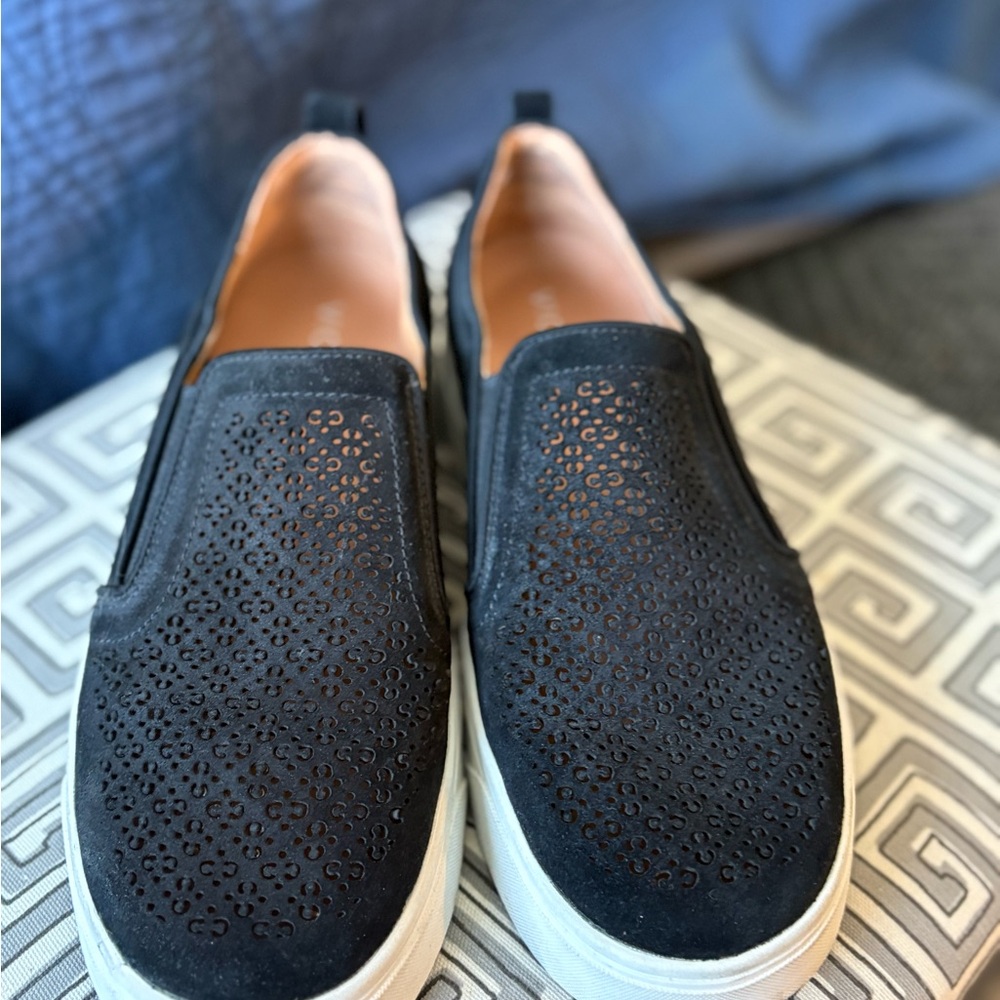 Vionic Black Suede Slip-On Flats with White Sole